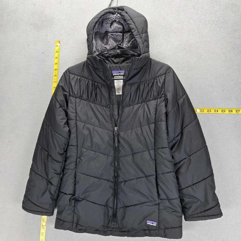 Patagonia Jacket Girls L Black Wintry Snow Coat Puffer Hooded Insulated Winter